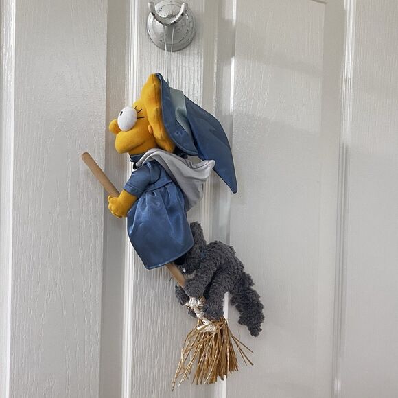 Vintage Applause Witch Lisa Simpson on Flying Broom with Cat Plush Halloween - Picture 5 of 16